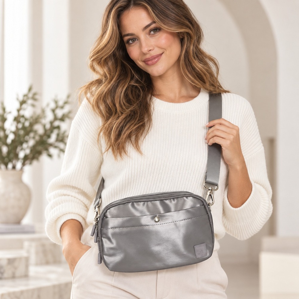 IHKWIP Women's Crossbody Bag One Strap Small Metallic Grey A629781